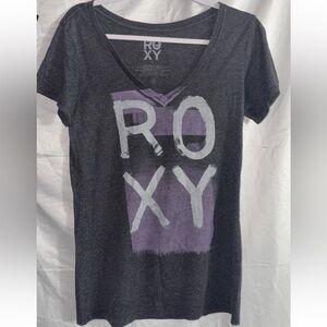 Roxy Women's Charcoal and Lavender Graphic Tee large